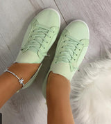 New Women's Shoes Round Toe Lace-Up Flat-bottomed Large Size Solid Color Breathable Shoes - Dazpy