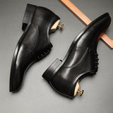 Inner Heightening Men's Smooth Toe Leather Dress Shoes - Dazpy