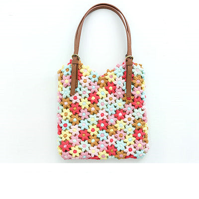 Floral Single Shoulder Bag Handmade Crochet Cotton Yarn Ball - Dazpy