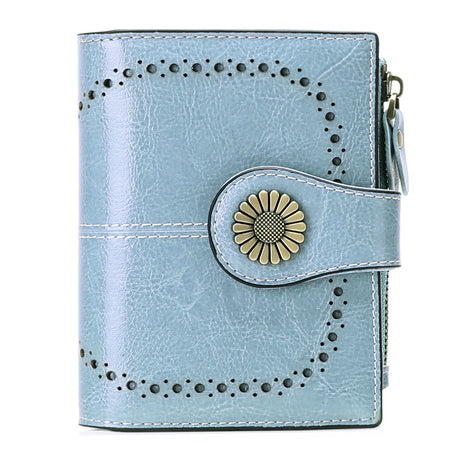 Wallet Women's Short Oil Wax Leather Zipper Card Holder - Dazpy