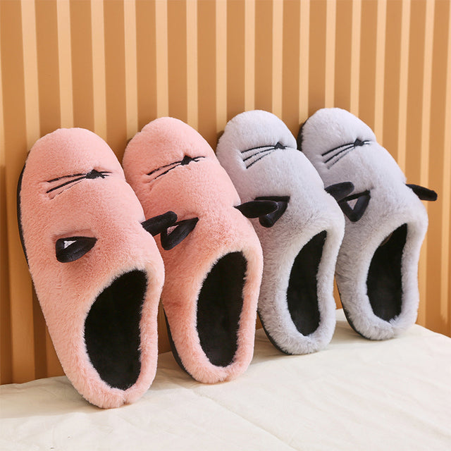 Winter New Coral Velvet Slippers Cartoon Cat Cotton Slippers Home Cotton Shoes Warm Slipper - Dazpy