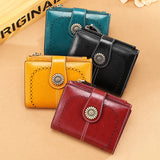 Wallet Women's Short Oil Wax Leather Zipper Card Holder - Dazpy