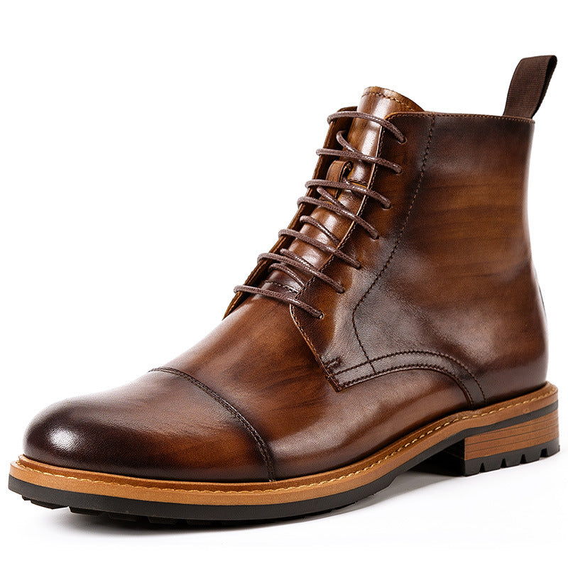 High-top lace-up men's casual leather boots - Dazpy