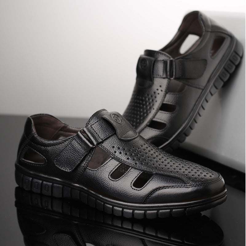 Men's leather hollow breathable sandals - Dazpy