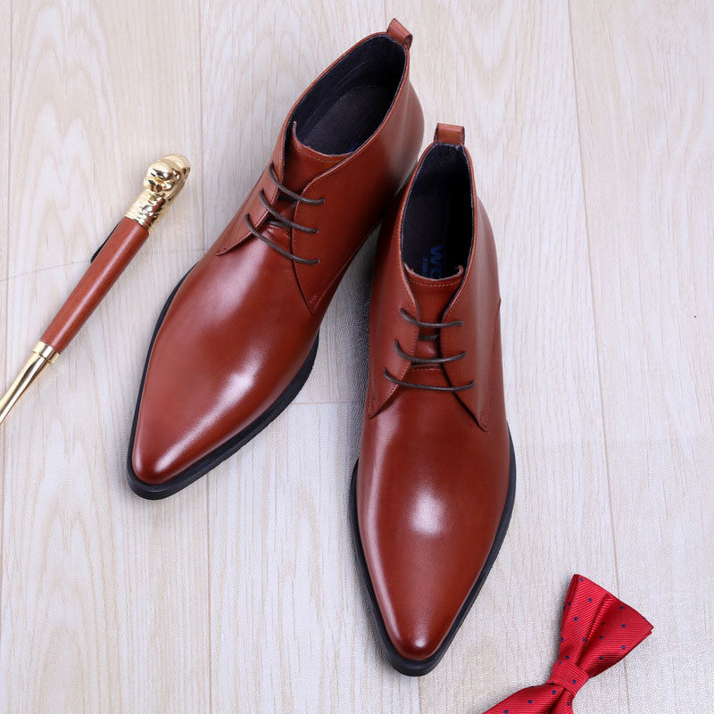 British Super Pointed Toe Business Formal Wear Mid-high-top Leather Shoes - Dazpy