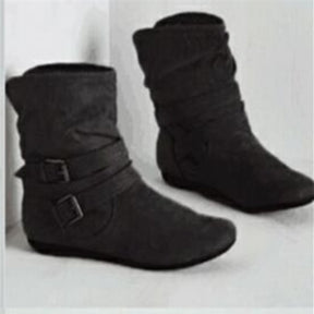 Women's Cotton And Velvet Ankle Boots Padded Shoes Flat Buckle