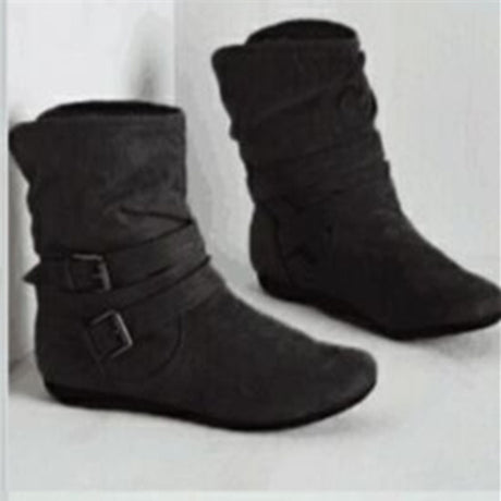 Women's Cotton And Velvet Ankle Boots Padded Shoes Flat Buckle - Dazpy