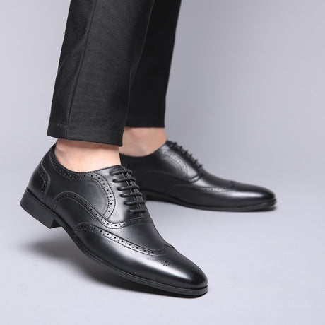 British block carved business leather shoes - Dazpy