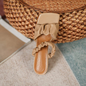 Slender-heeled Square-toe Flat Sandals Fashion Ladies Pull-wrinkle Low-heel Slippers
