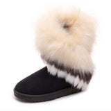 Winter Snow Boots Thick Fluffy Fox Fur Waterproof Non-slip Warm Cotton - Dazpy