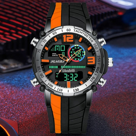 Men's Striped Silicone Strap Sports Watch - Dazpy