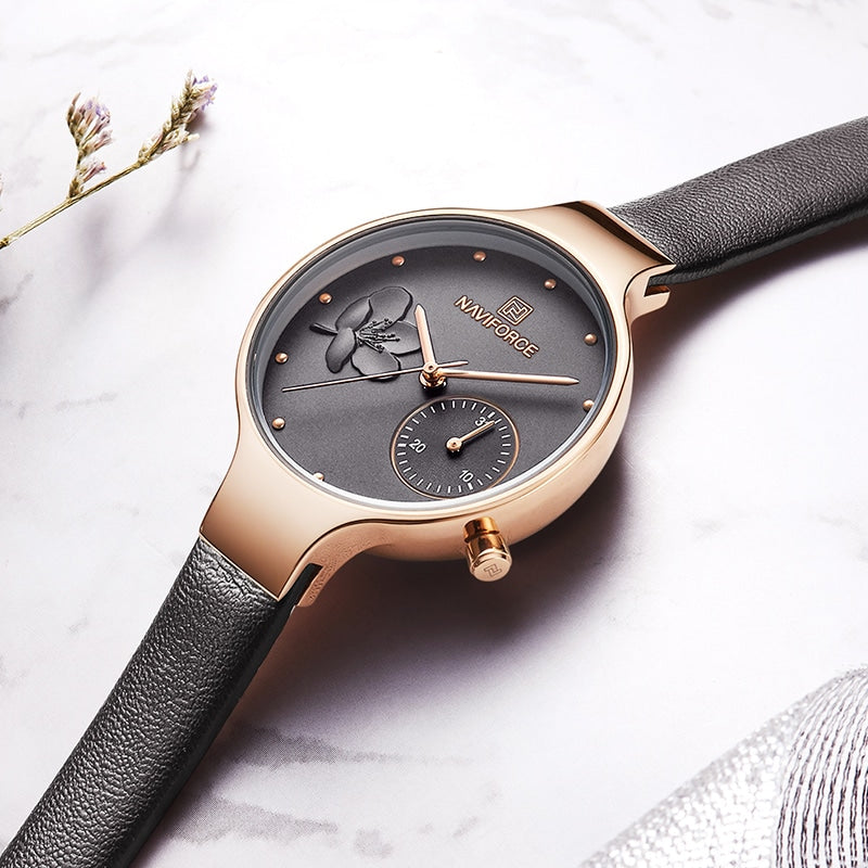 Women's Elegant Leather Quartz Watch - Dazpy