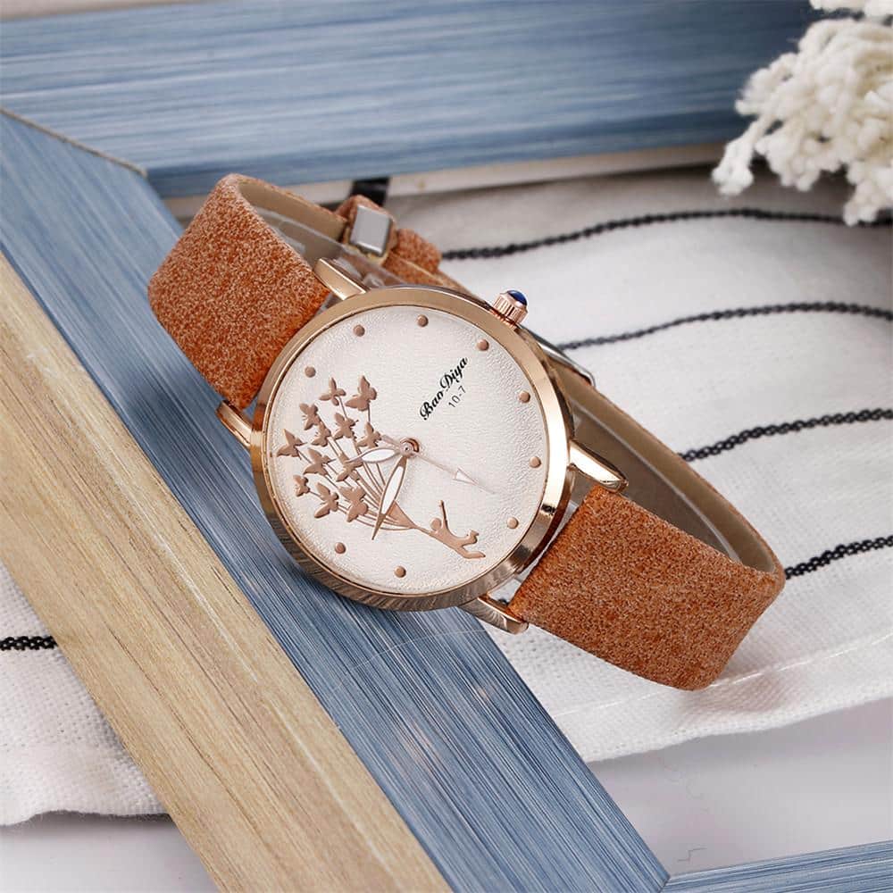 Vintage Leather Butterfly Quartz Watch for Women - Dazpy