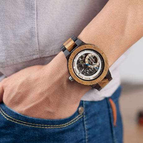 Men's Water-Resistant Wooden Mechanical Watch - Dazpy