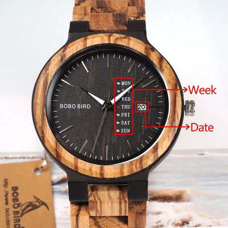 Men's Wooden Quartz Watch with Week Display - Dazpy