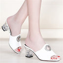 Mesh Mid-heel Sandals Women Waterproof Platform Fish Mouth Thick With Rhinestone Outer Wear