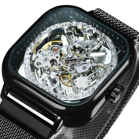 Men's Carved Hollow Mechanical Watch with Magnet Strap - Dazpy