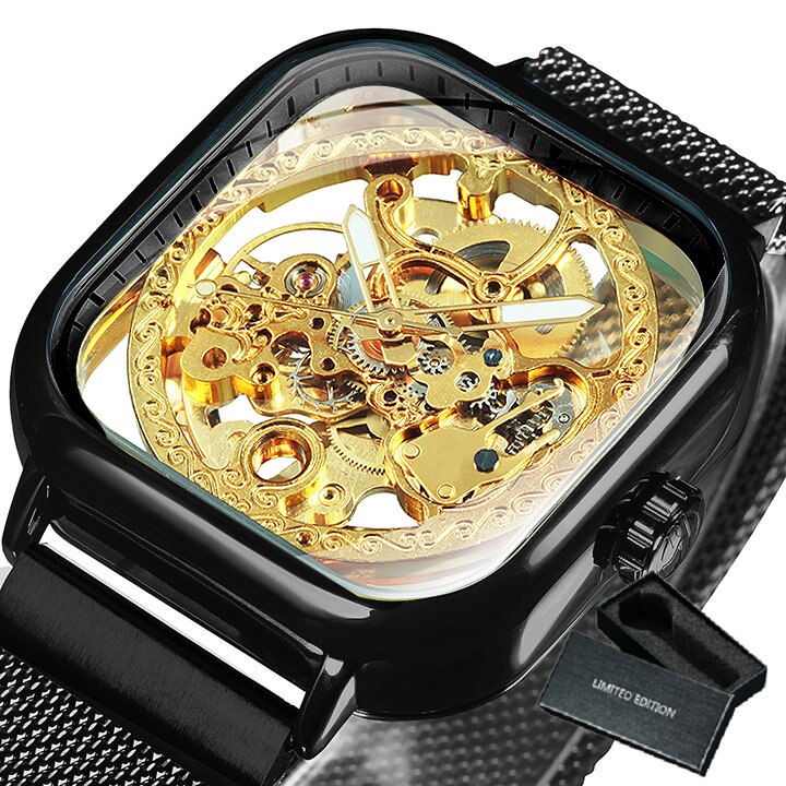 Men's Carved Hollow Mechanical Watch with Magnet Strap - Dazpy