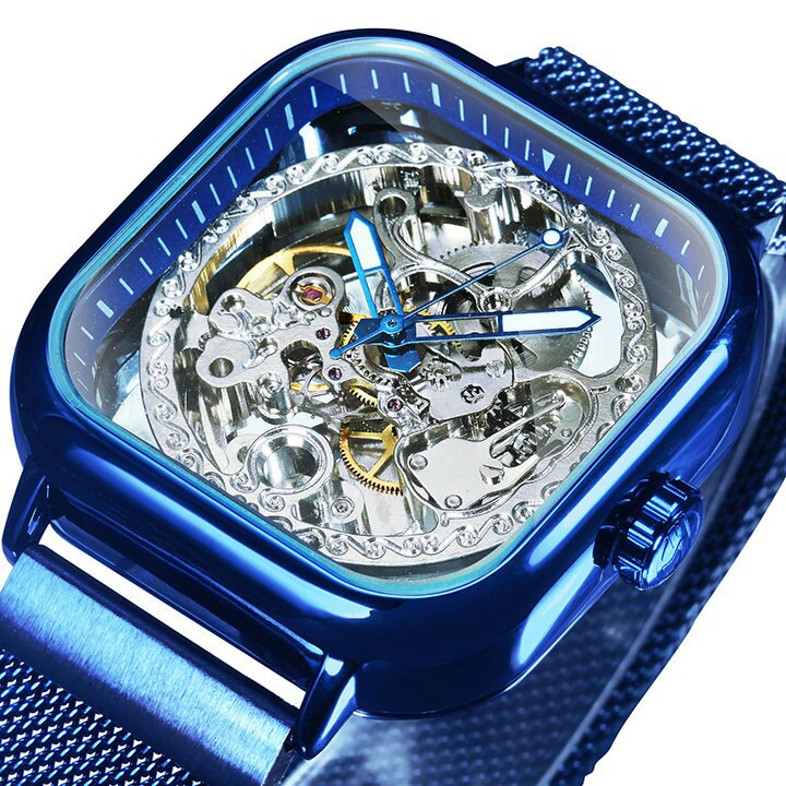 Men's Carved Hollow Mechanical Watch with Magnet Strap - Dazpy