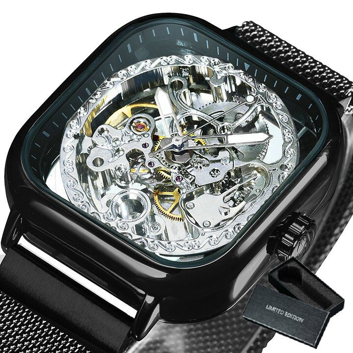 Men's Carved Hollow Mechanical Watch with Magnet Strap - Dazpy