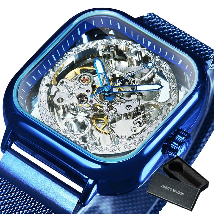 Men's Carved Hollow Mechanical Watch with Magnet Strap - Dazpy