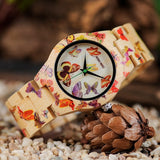 Women's Bamboo Butterfly Printed Quartz Watch - Dazpy