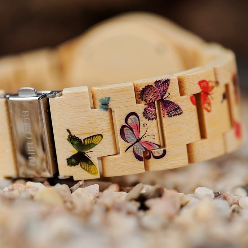 Women's Bamboo Butterfly Printed Quartz Watch - Dazpy