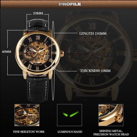 3D Leather Mechanical Automatic Skeleton Watches for Men - Dazpy