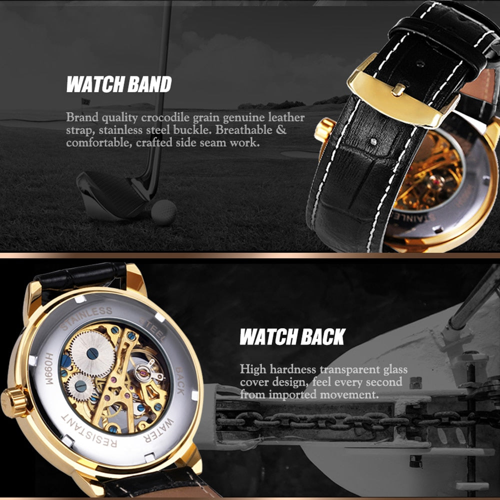 3D Leather Mechanical Automatic Skeleton Watches for Men - Dazpy