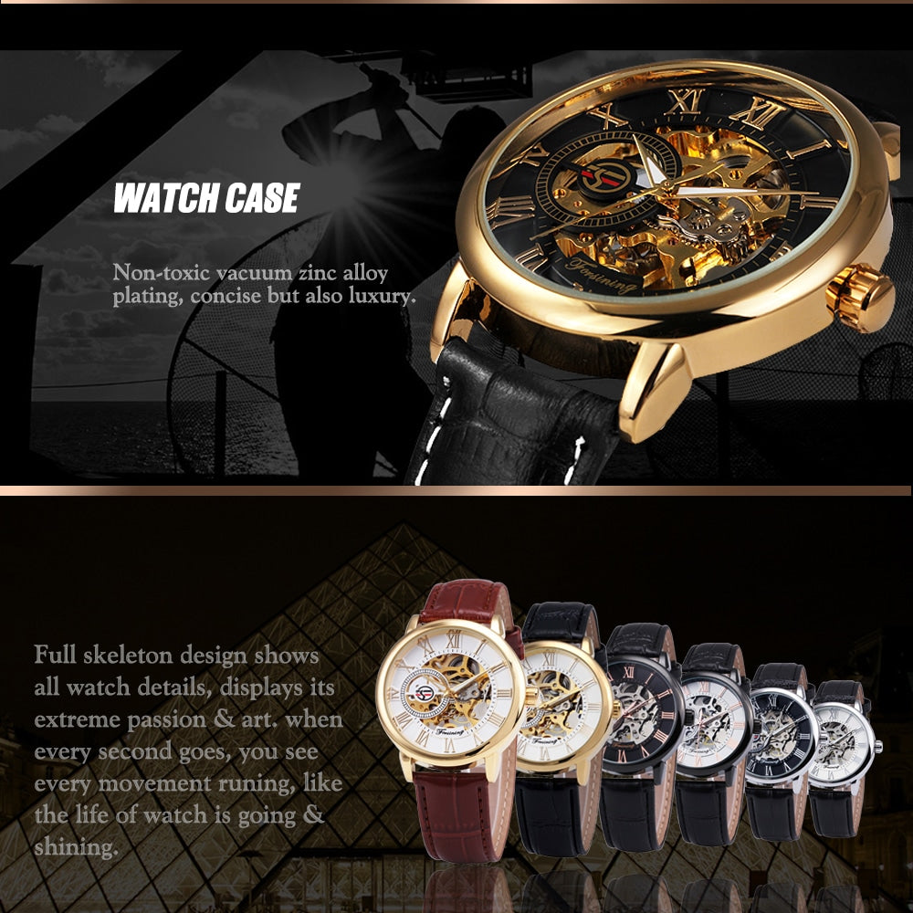 3D Leather Mechanical Automatic Skeleton Watches for Men - Dazpy