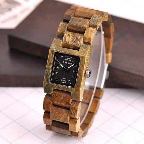 Women's Square Shaped Wooden Watch - Dazpy