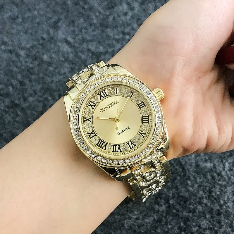 Women's Wristwatches with Roman Numerals and Rhinestone Decor - Dazpy