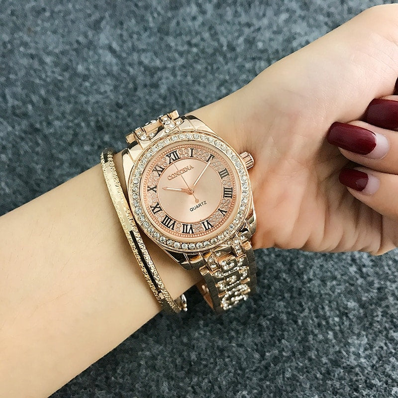 Women's Wristwatches with Roman Numerals and Rhinestone Decor - Dazpy