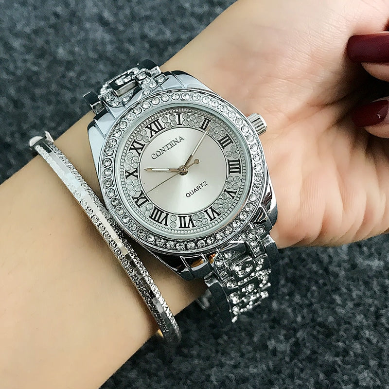 Women's Wristwatches with Roman Numerals and Rhinestone Decor - Dazpy