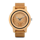 Deer Design Bamboo Wood Genuine Leather Unisex Watches - Dazpy