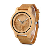 Deer Design Bamboo Wood Genuine Leather Unisex Watches - Dazpy