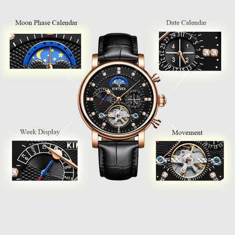 Moon Phase Mechanical Automatic Skeleton Watches for Men - Dazpy