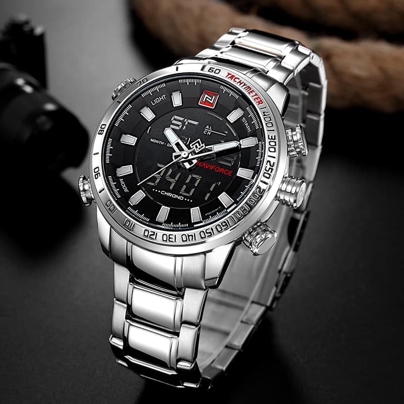 Men's Dual Display Design Stainless Steel Watch - Dazpy