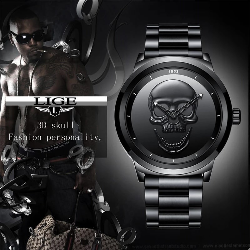 Men's Stainless Steel Skull Watch - Dazpy