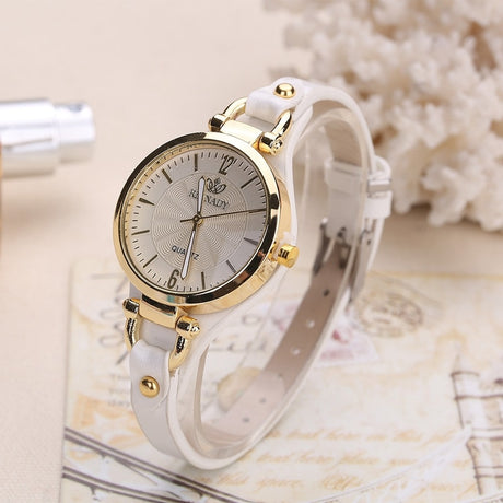 Women's Stylish Wristwatch with Thin Leather Band - Dazpy