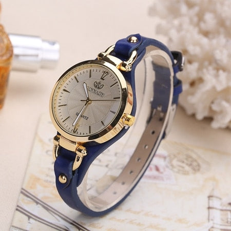 Women's Stylish Wristwatch with Thin Leather Band - Dazpy