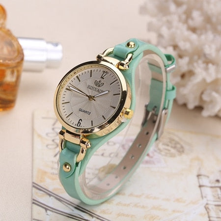 Women's Stylish Wristwatch with Thin Leather Band - Dazpy