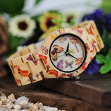 Butterfly Printed Bamboo Wood Women's Watches - Dazpy