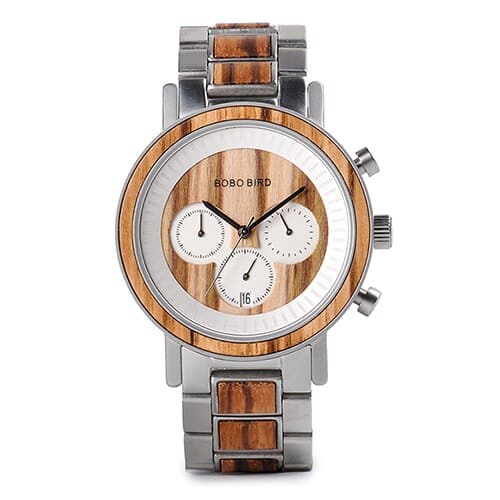 Men's Stainless Steel and Wood Watch - Dazpy