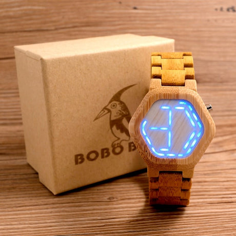 Luminous LED Display Bamboo Wood Digital Men's Watches - Dazpy