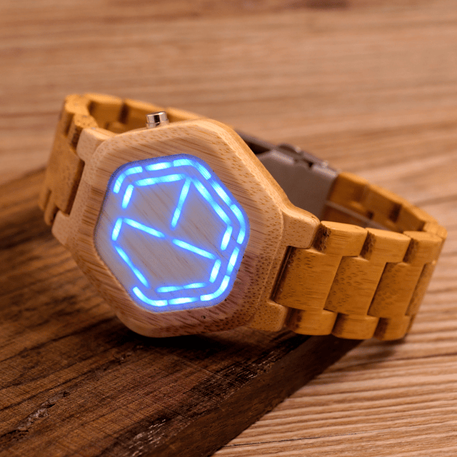 Luminous LED Display Bamboo Wood Digital Men's Watches - Dazpy