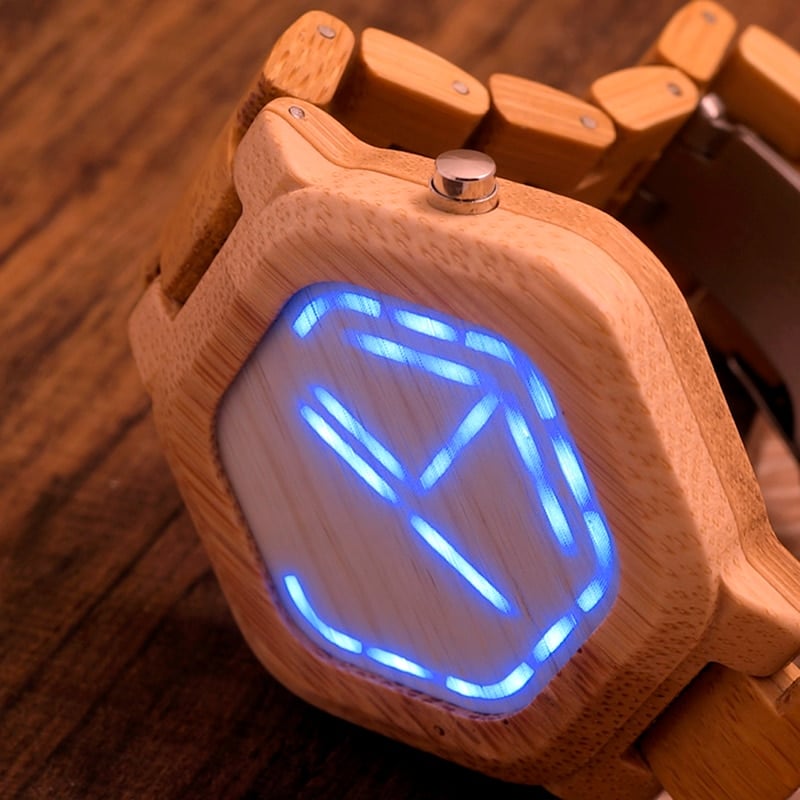 Luminous LED Display Bamboo Wood Digital Men's Watches - Dazpy