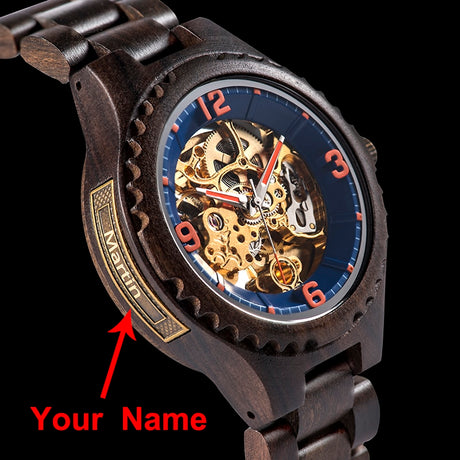 Logo Customized Wooden Mechanical Watch for Men - Dazpy