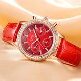 Casual  Women's Wristwatches with Rhinestone Decor and Leather Strap - Dazpy