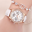 Casual  Women's Wristwatches with Rhinestone Decor and Leather Strap - Dazpy